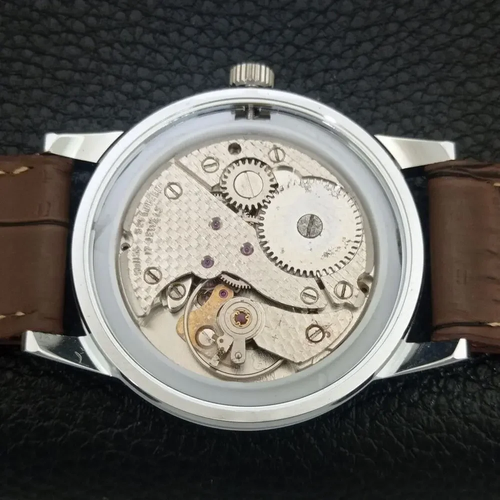 Vintage 1979 Montine Of Switzerland Manual Mens Silver Watch W/Leather Strap